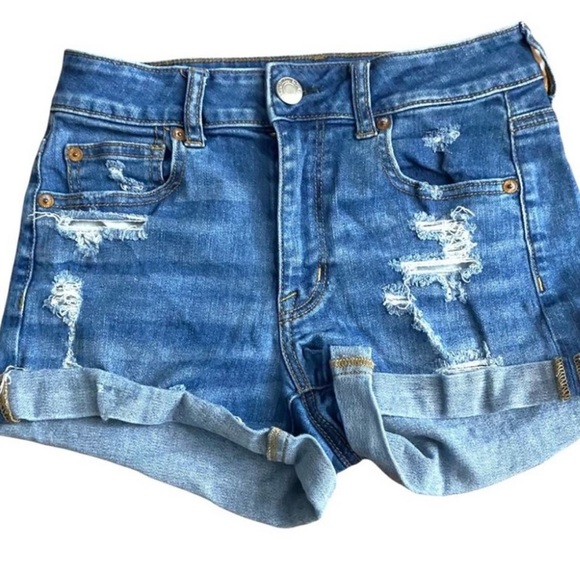 🍦American Eagle Distress Hi- Rise Shortie Shorts Sz 6 - Picture 2 of 8